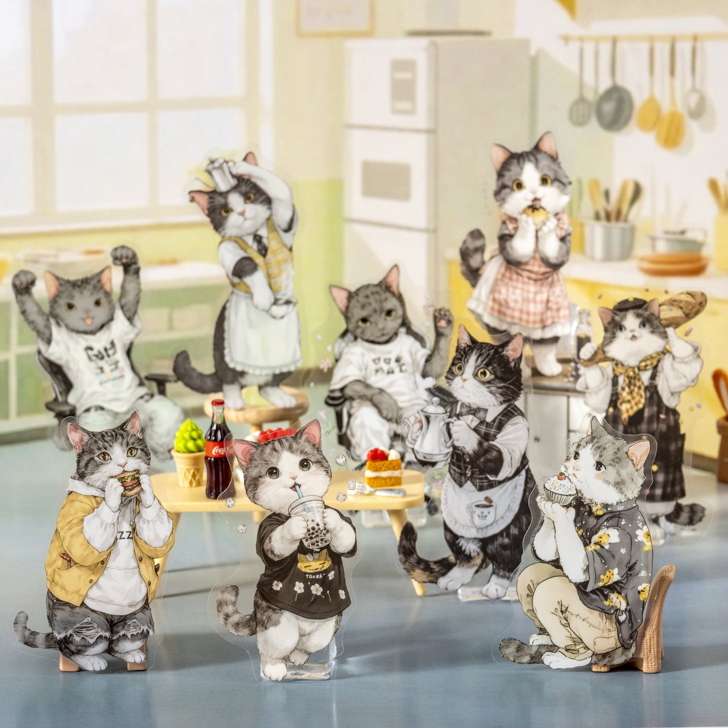 PET 스티커 - 고양이의 학교 생활 시리즈 빈티지 애완동물 고양이