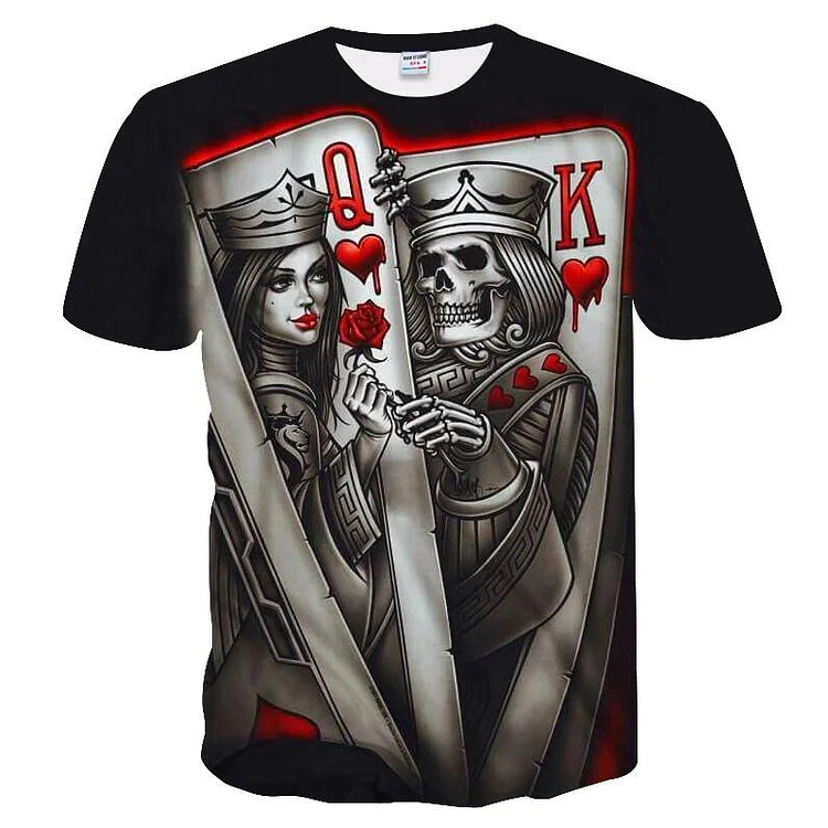 Skull Poker Printed T-Shirt Men Short Sleeve Tee Shirt Black 3D Tee Tops at Hiphopee