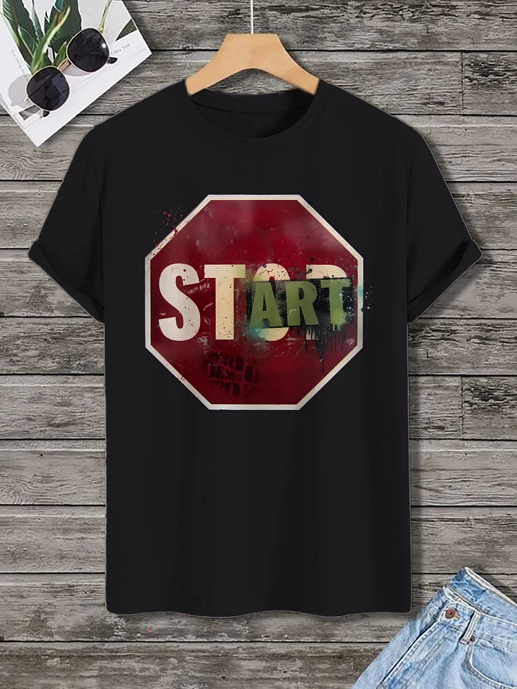 Men's Start Art Graphic Print Cotton Casual T-Shirt