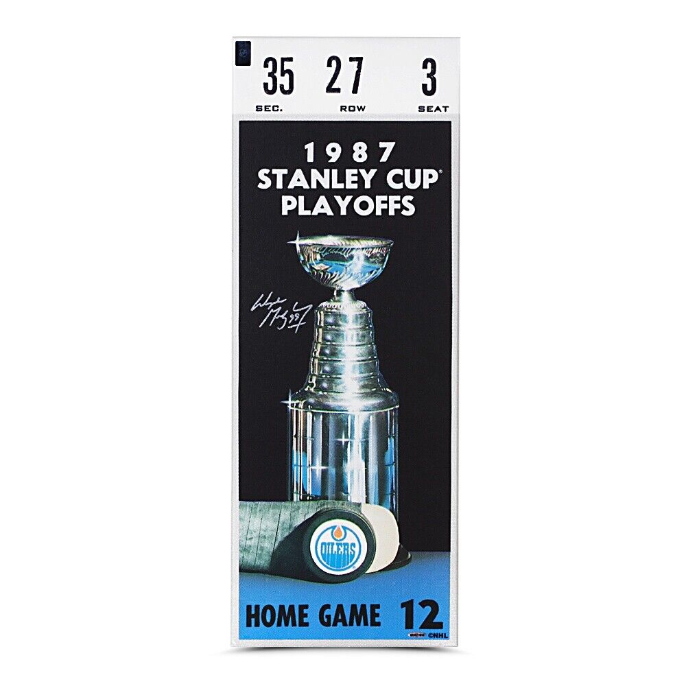 Wayne Gretzky Signed Autographed 12X32 Photo Poster painting Mega Ticket 1987 Stanley Cup