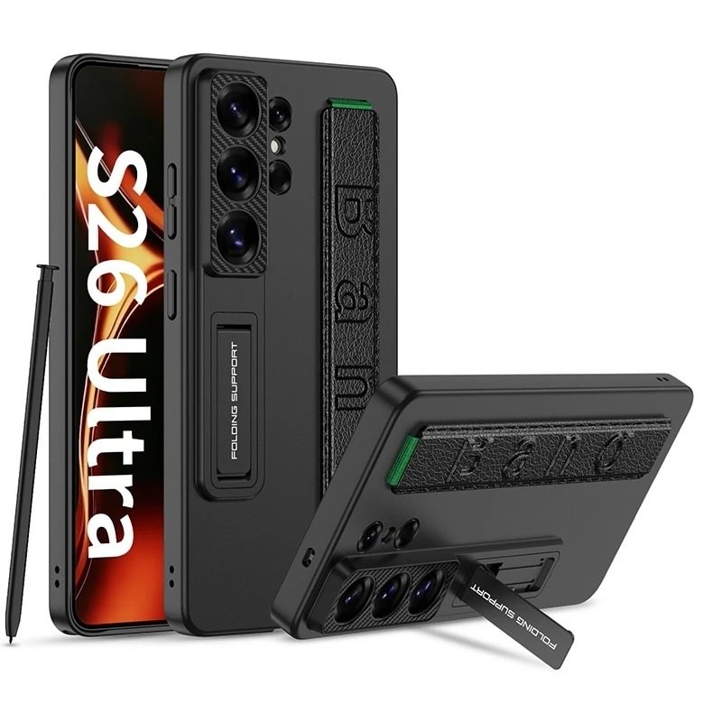 Suitable for S26 Ultra phone case, ultra-thin stand, elastic wrist strap, precision hole, shockproof protective case