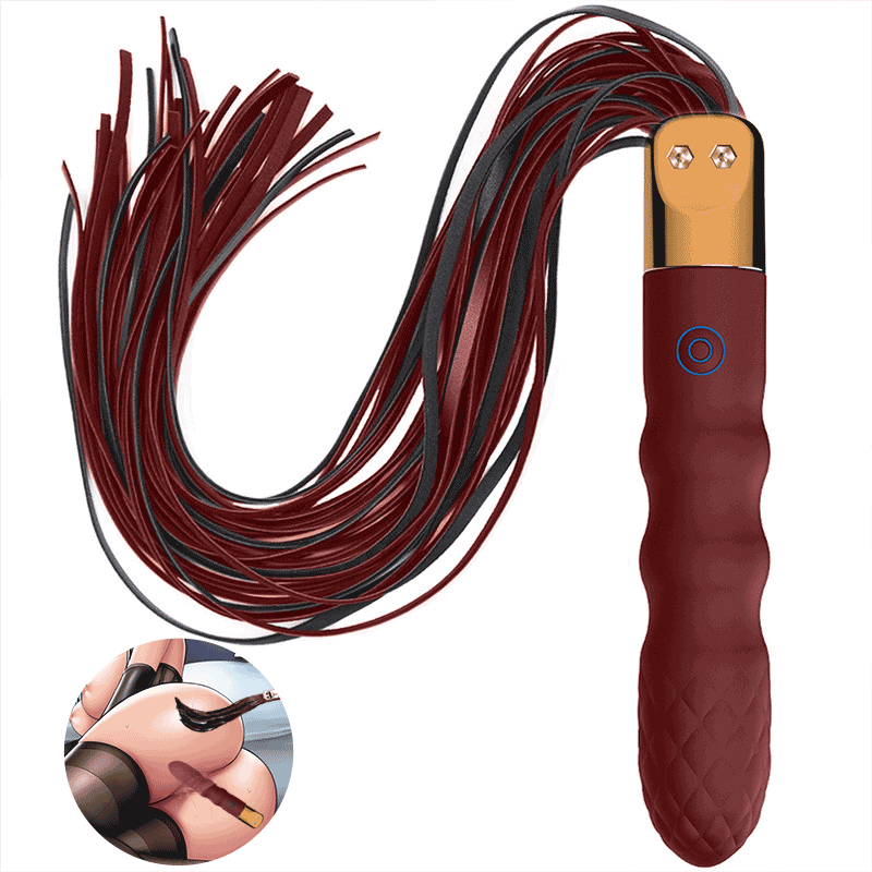 Rougelash - BDSM Leather Bondage Vibrating Whip, Clit G-Spot Anal Nipple Stimulation for Couples Teasing & Sm Role Play By Rose Toy