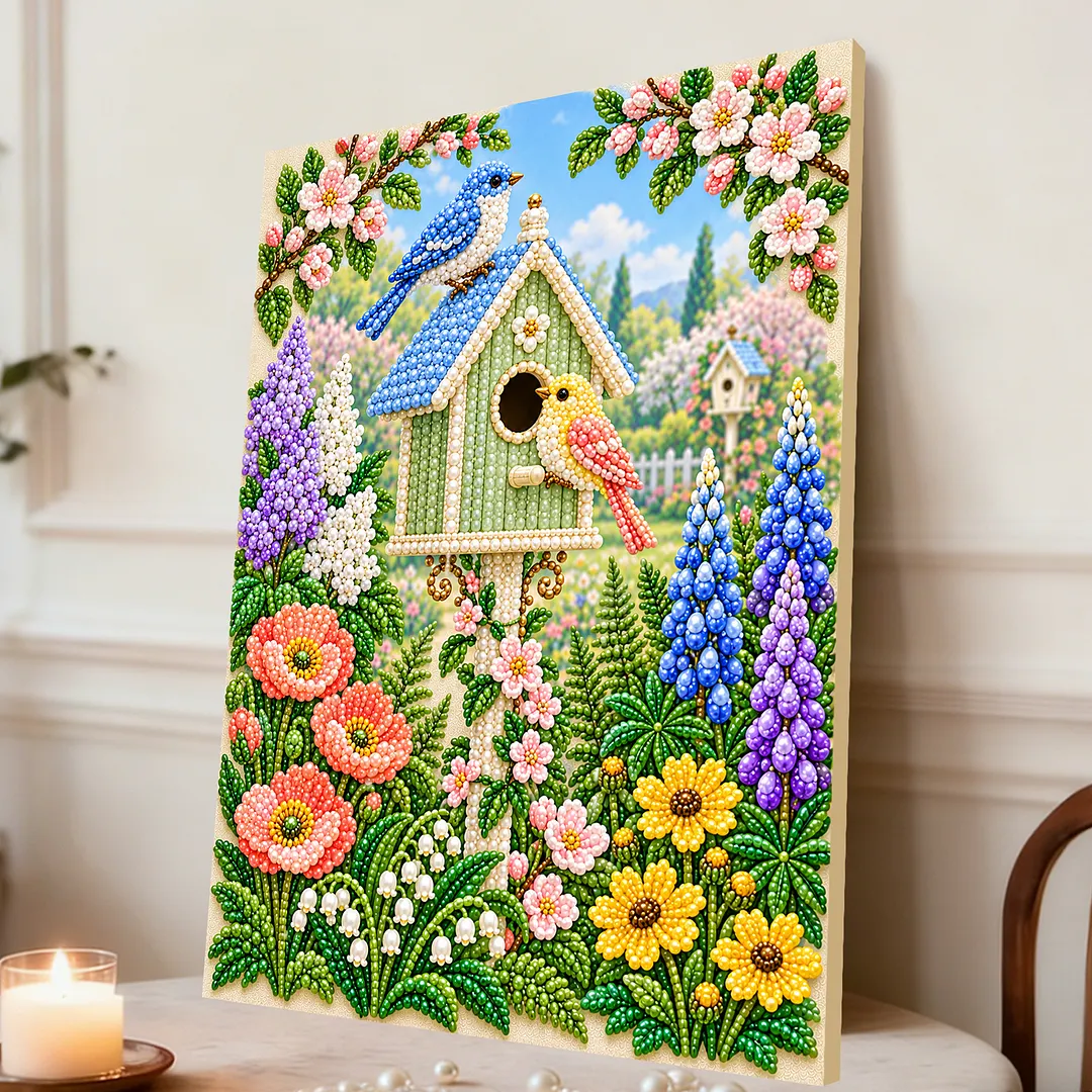 Pearl Painting Kit for Adults Floral Bird Framed Wall Art 11.81x15.75in