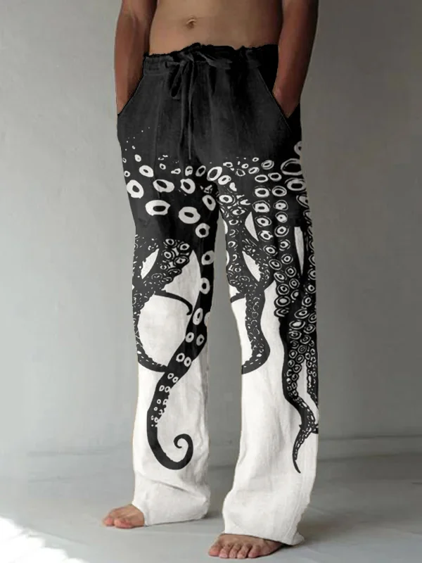 Men's Colorblock Fun Octopus Tentacles Print Casual Pants