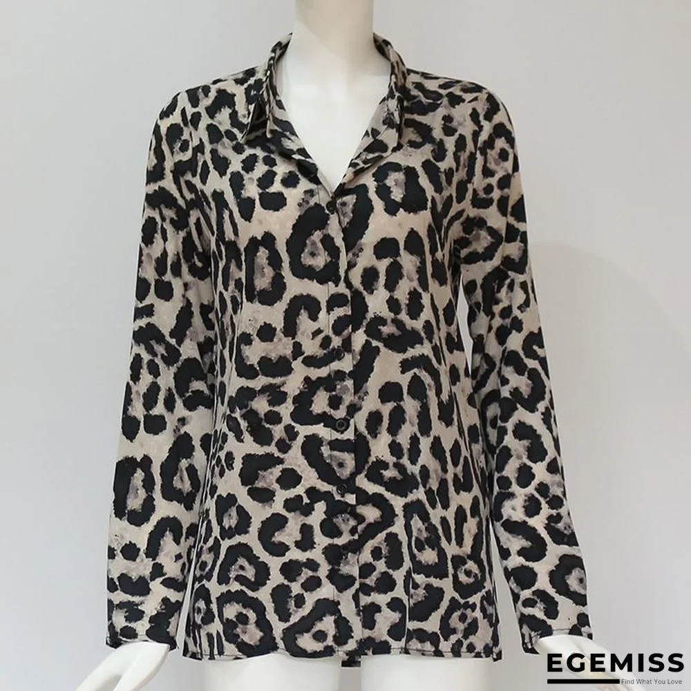 Chiffon Leopard Print Blouse Long Sleeve Turn-Down Collar Ladies Shirt Loose Plus Size Tops | EGEMISS