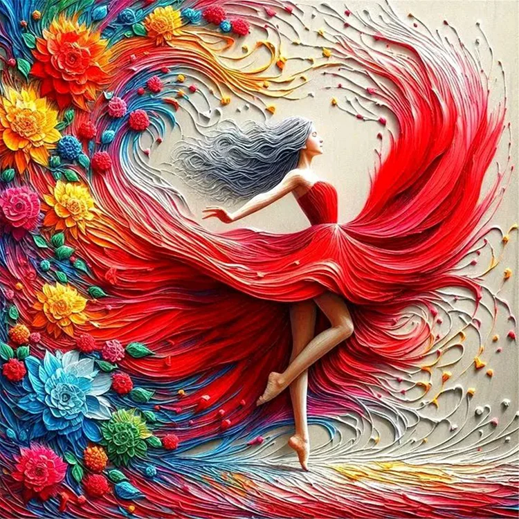 Girl In A Colorful Skirt 40*40CM (Canvas) Full Round Drill Diamond Painting gbfke