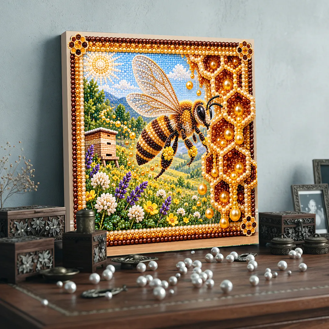 Framed Pearl Painting Kit Bee And Honeycomb 11.81x11.81in