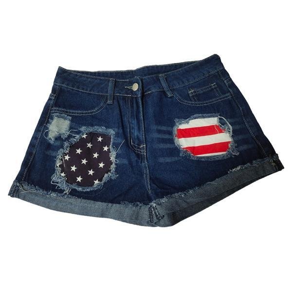 American Flag Ripped Denim Shorts - Chicaggo