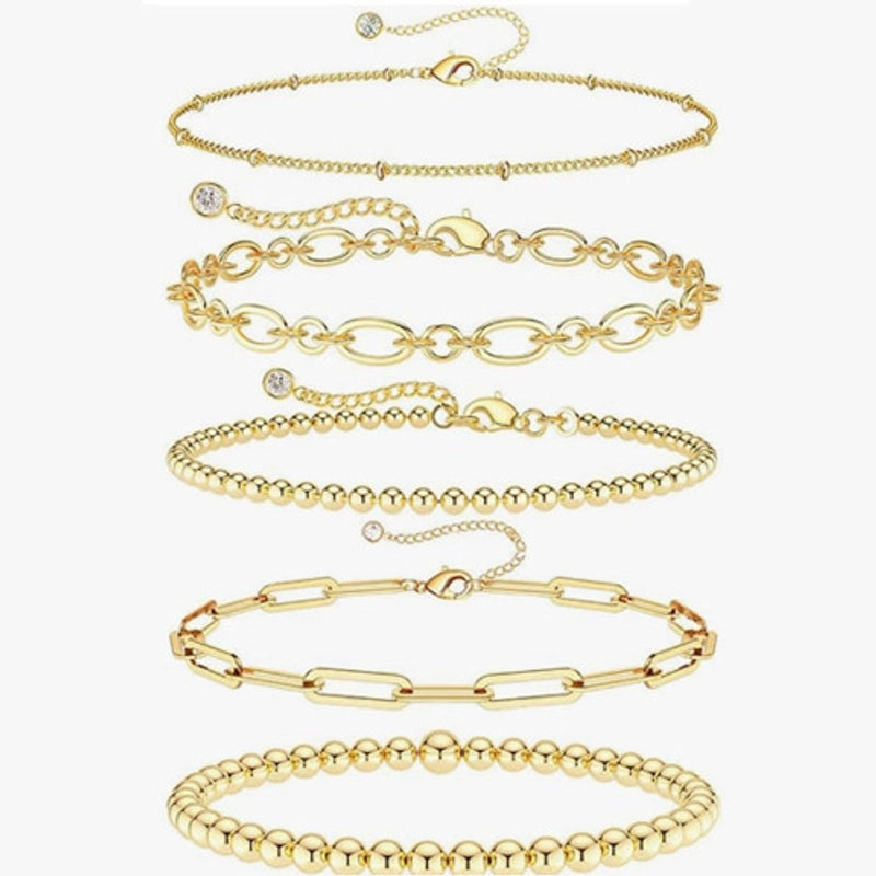 New Titanium Steel Gold Plated Bracelet Suit Fashion Simple Pclip Cuban Chain Bead Chain Jewelry