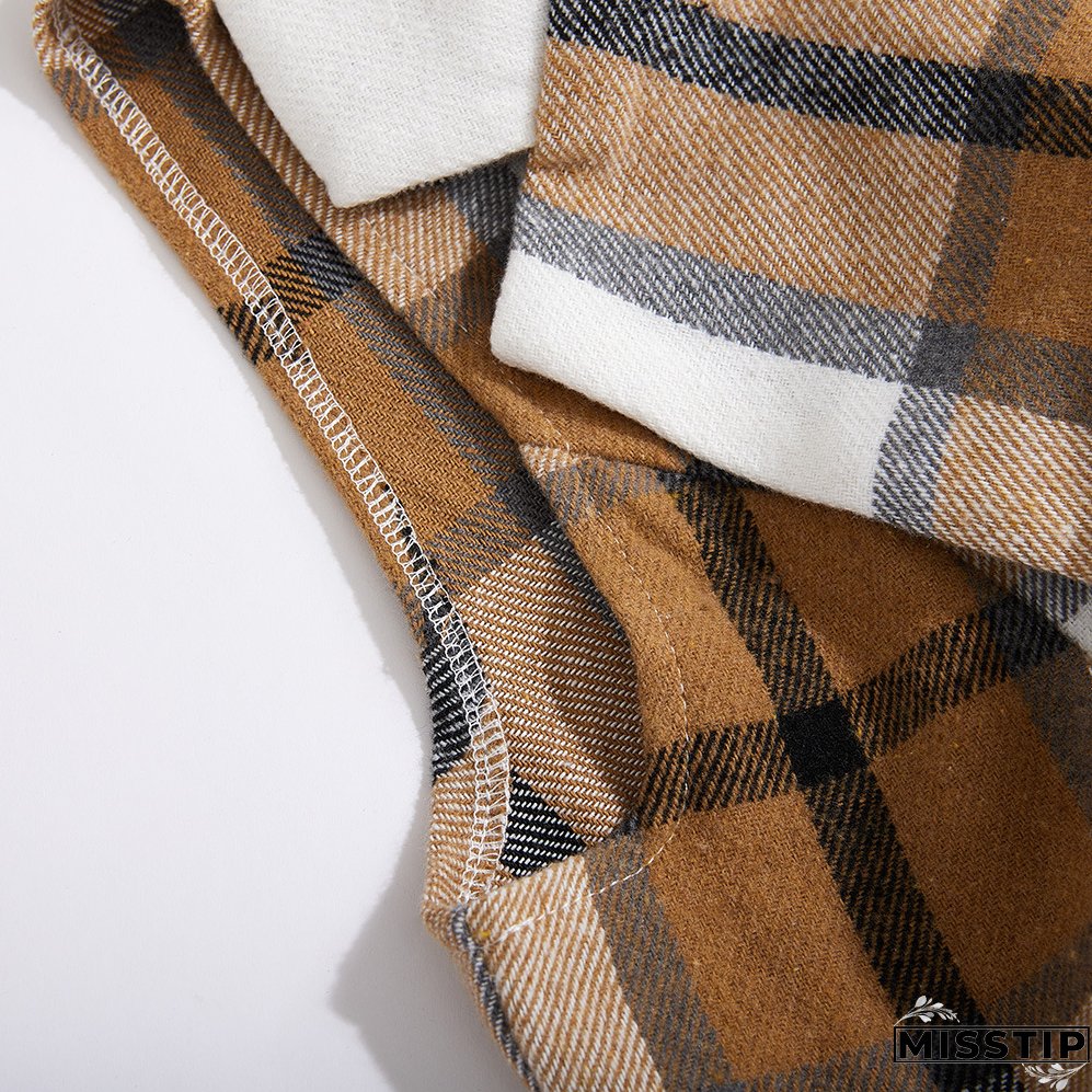 Women's Fashion Plaid Long Vest Turndown Collar Sleeveless Blazer