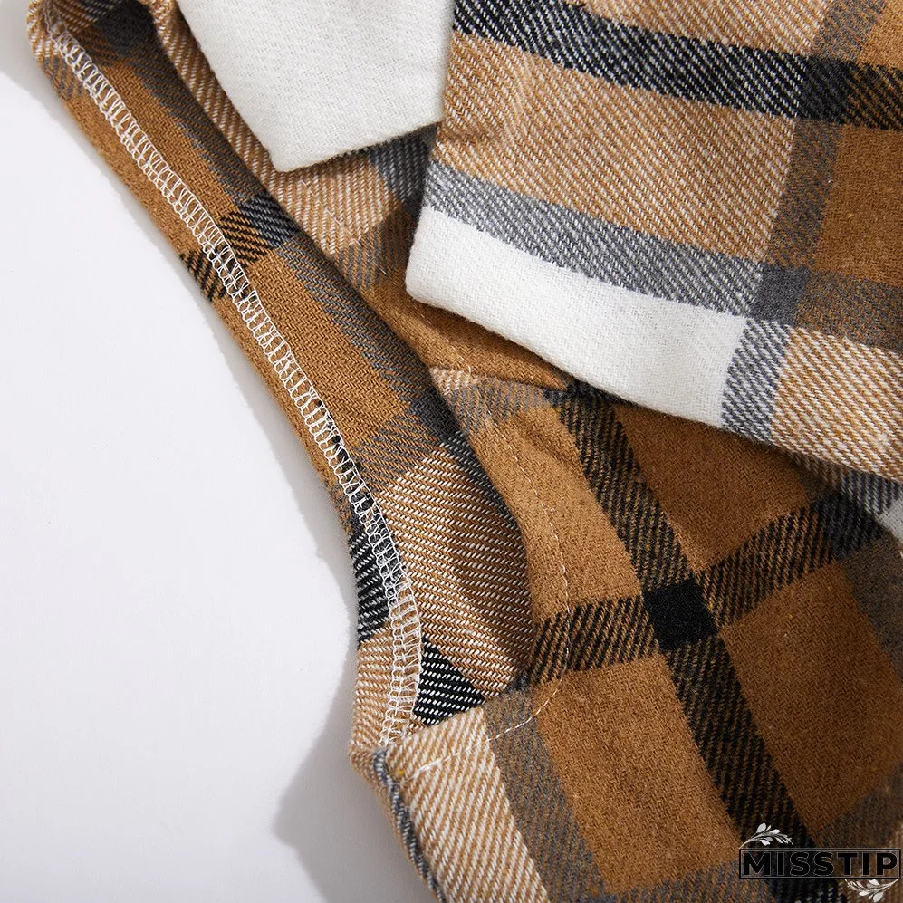 Women's Fashion Plaid Long Vest Turndown Collar Sleeveless Blazer