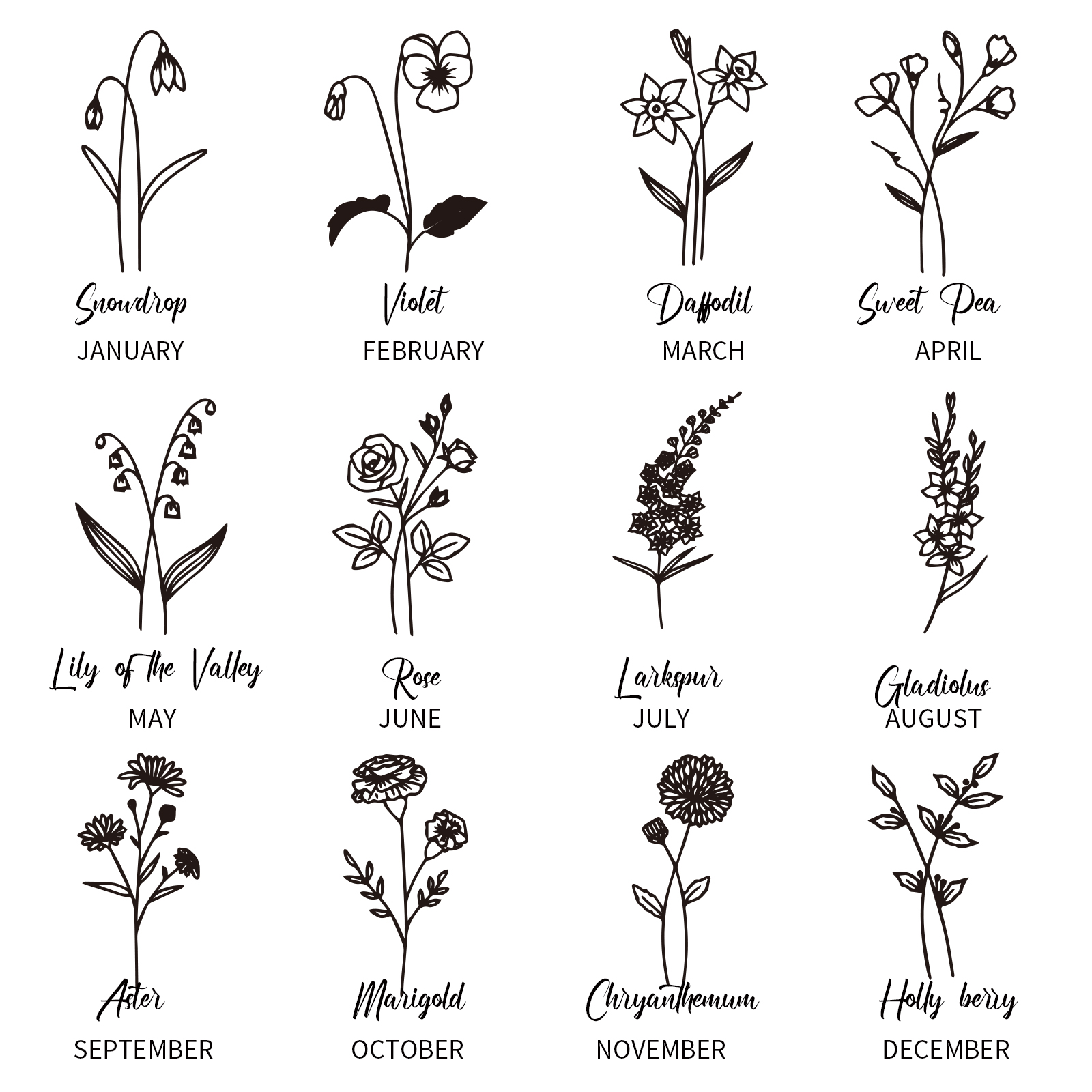 Personalised 4 Names & 4 Birth Flowers Keychain Custom Text Family Keychain Gifts for Mother/Grandma-Jessemade AU