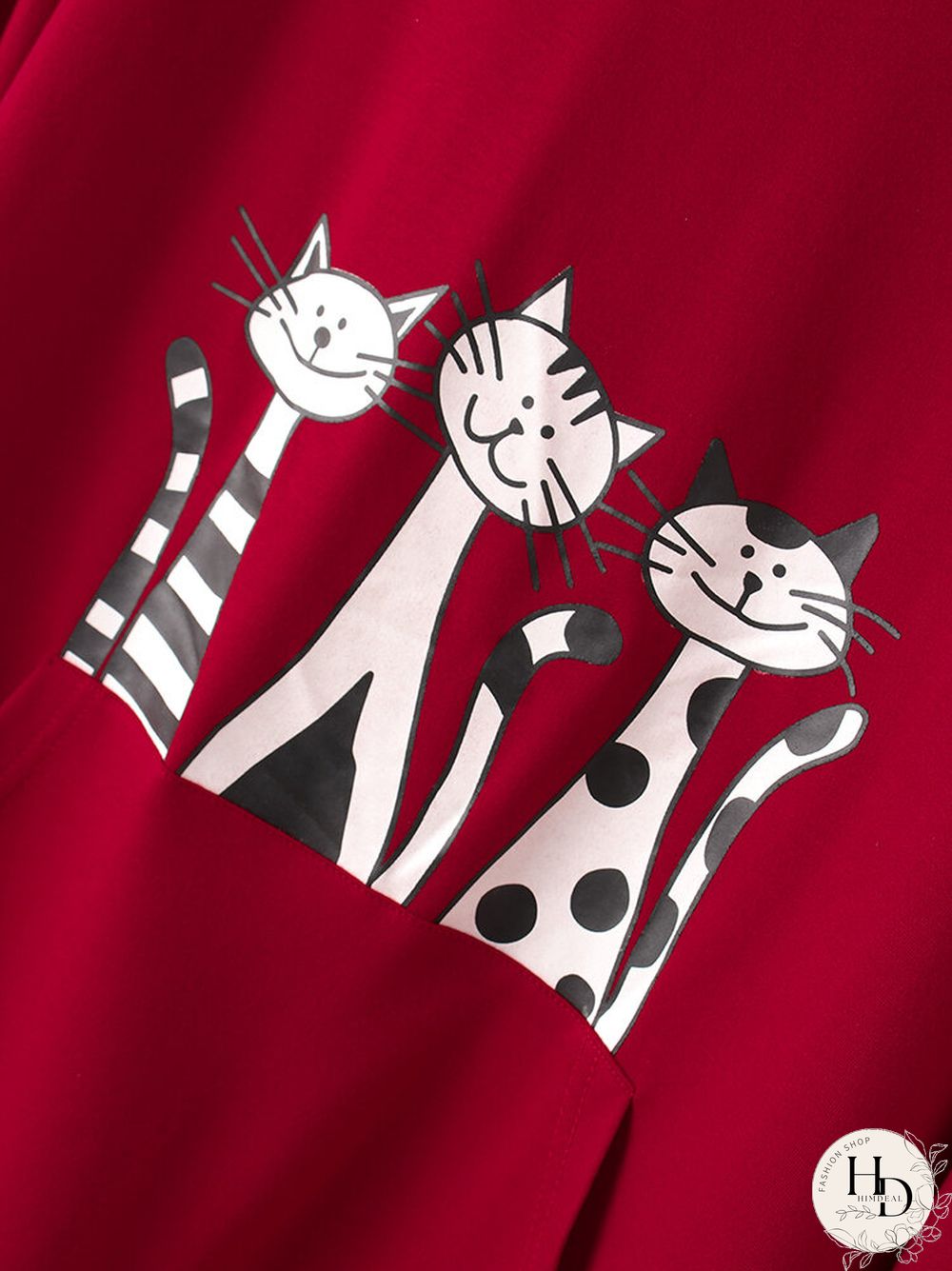 Cartoon Cat Printed Long Sleeve Snood Hoodie With Neck Gaiter