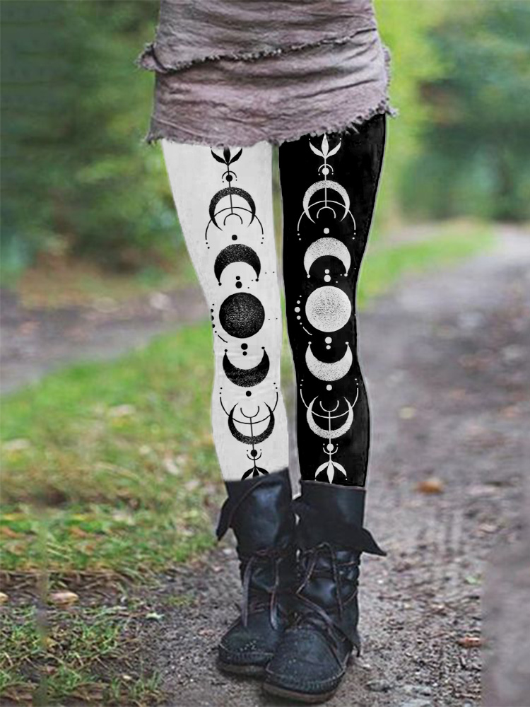Mystical Moon Phase Graphic Comfy Leggings elevenforest