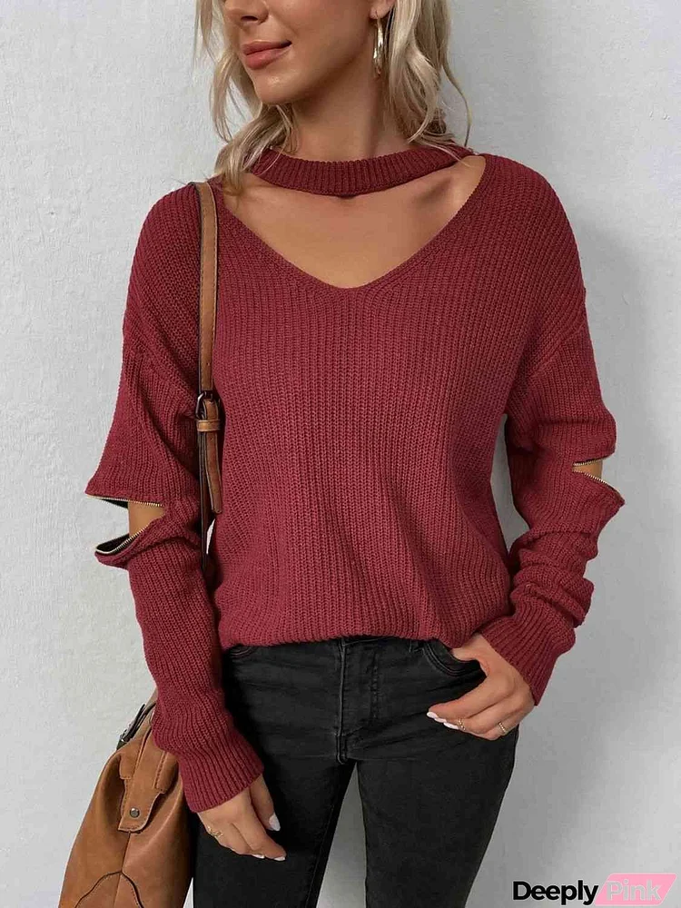 Cutout Zip Detail Sweater