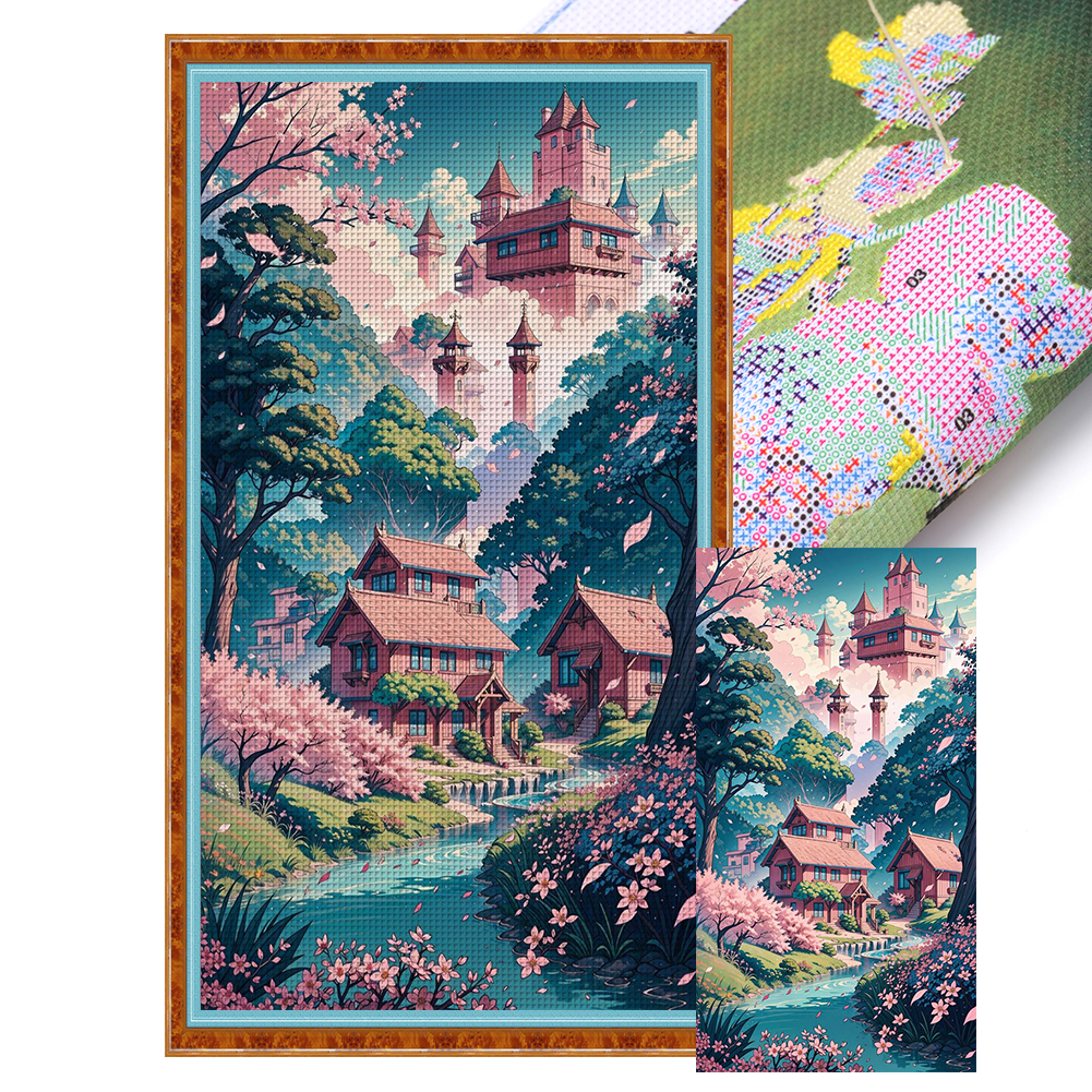 Colorful House Full 11CT Pre-stamped Canvas(40*70cm) Cross Stitch