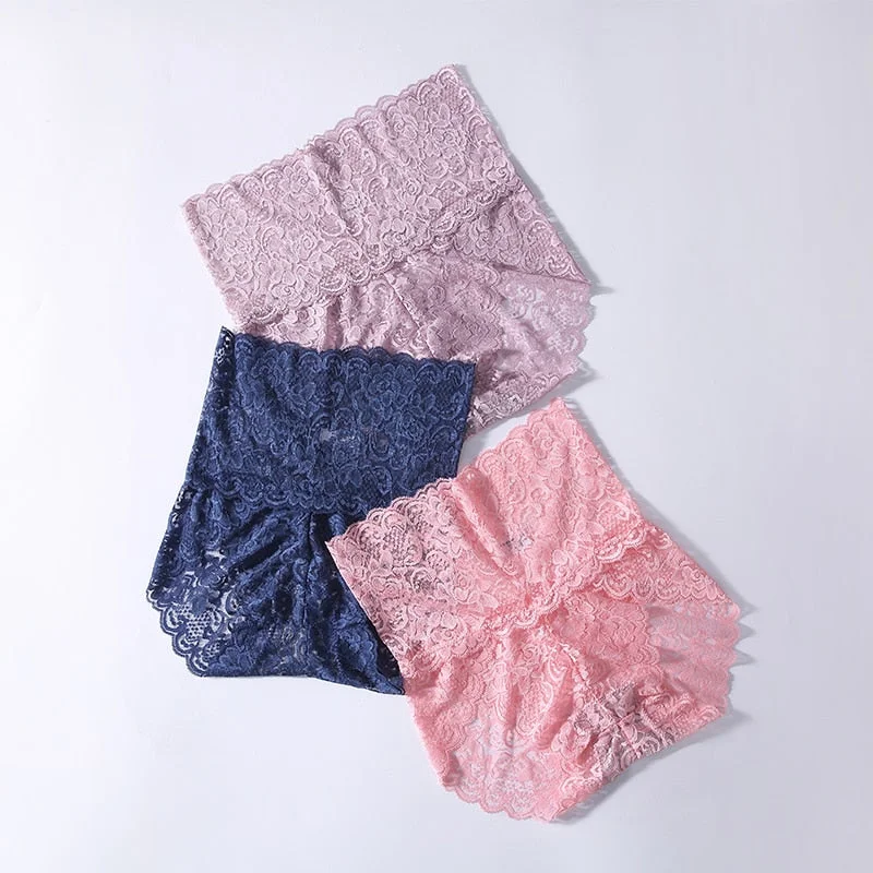 1 Pcs High Waist Underwear Sexy Female Lace Panties Ladies Bodycon Underwear Hollow Out Floral Panties Woman M-XXL New BANNIROU