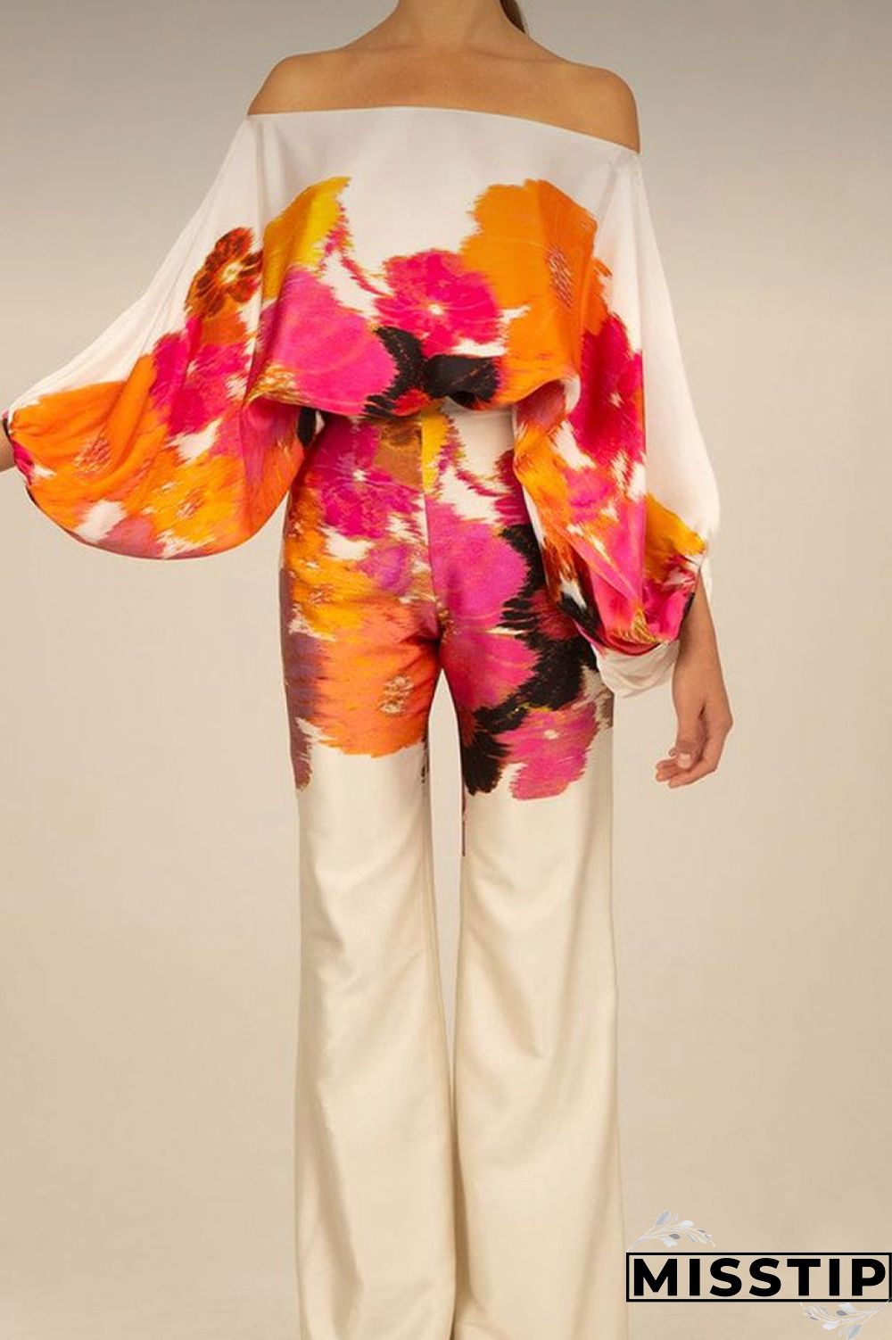 Yellow Casual Elegant Print Patchwork Off the Shoulder Long Sleeve Two Pieces