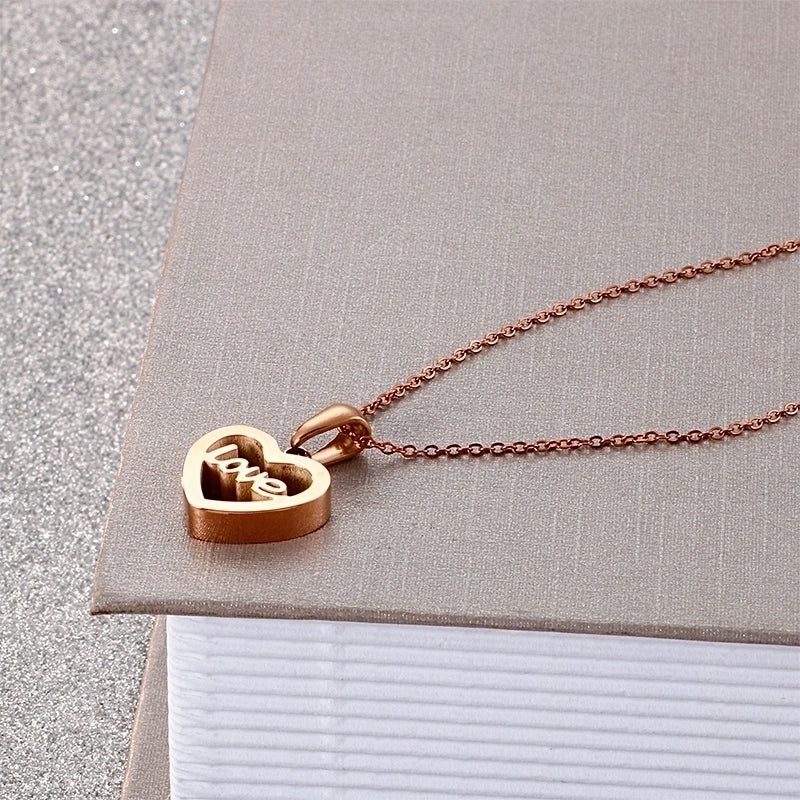 Romantic Letter Heart Shape Titanium Steel Plating Rose Gold Plated Gold Plated Pendant Necklace