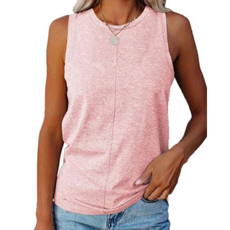 Uveng Women's Stylish Casual Style Loose Round Neck Solid Color Sleeveless Vest T-shirt