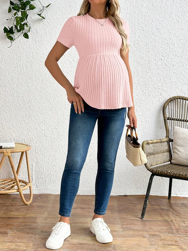 Maternity Solid Color T-Shirt Casual Base Layer Short Sleeve Top Comfortable Summer Maternity Wear Women's Shirt