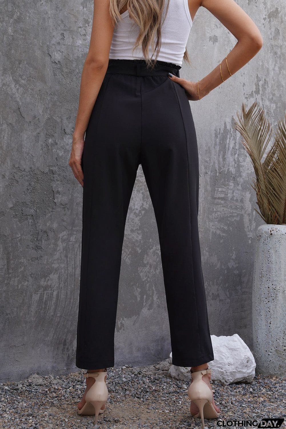 Paperbag Waist Straight Leg Pants