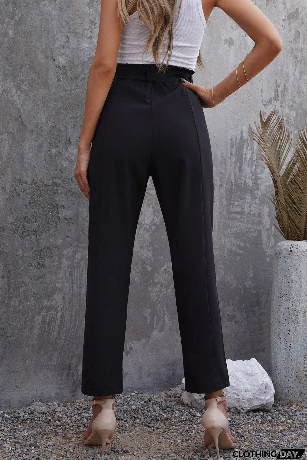 Paperbag Waist Straight Leg Pants