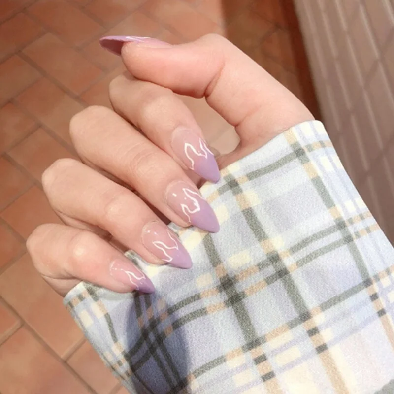 24pcs/set Press on Nail Tips Acrylic 10 Sizes Flower Design Fake Nails Art Full Cover French False Nail Art Tips Artifical Nails-Nail Inspo