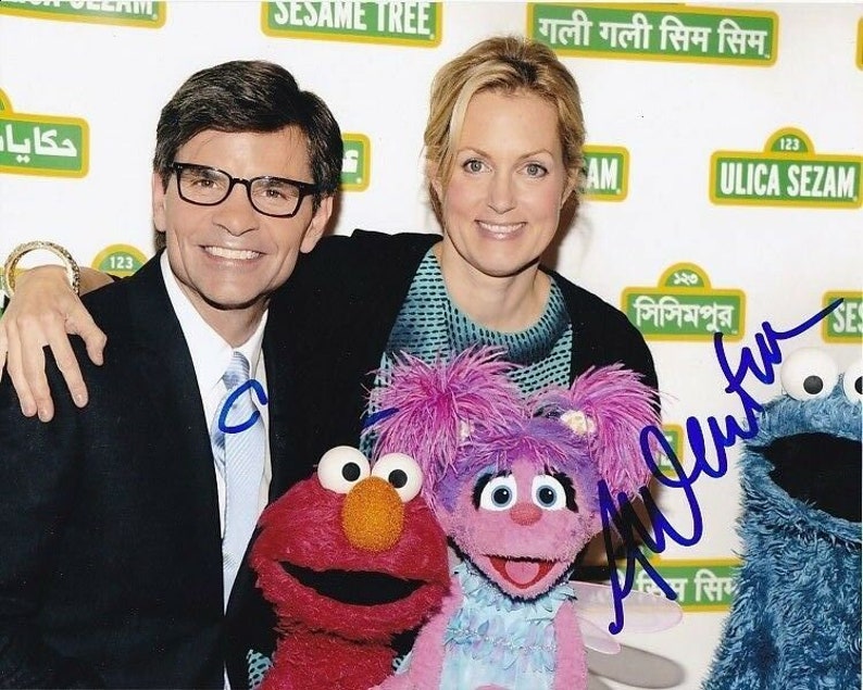 George stephanopoulos & ali wentworth signed autographed sesame street Photo Poster painting