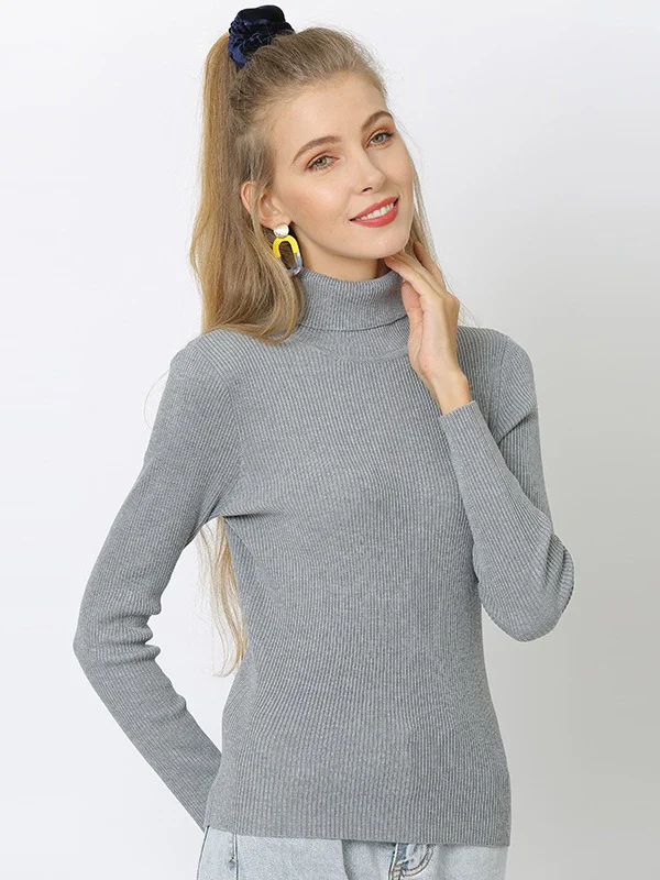 10 Colors Simple Knitting Solid Color High-Neck Pullover