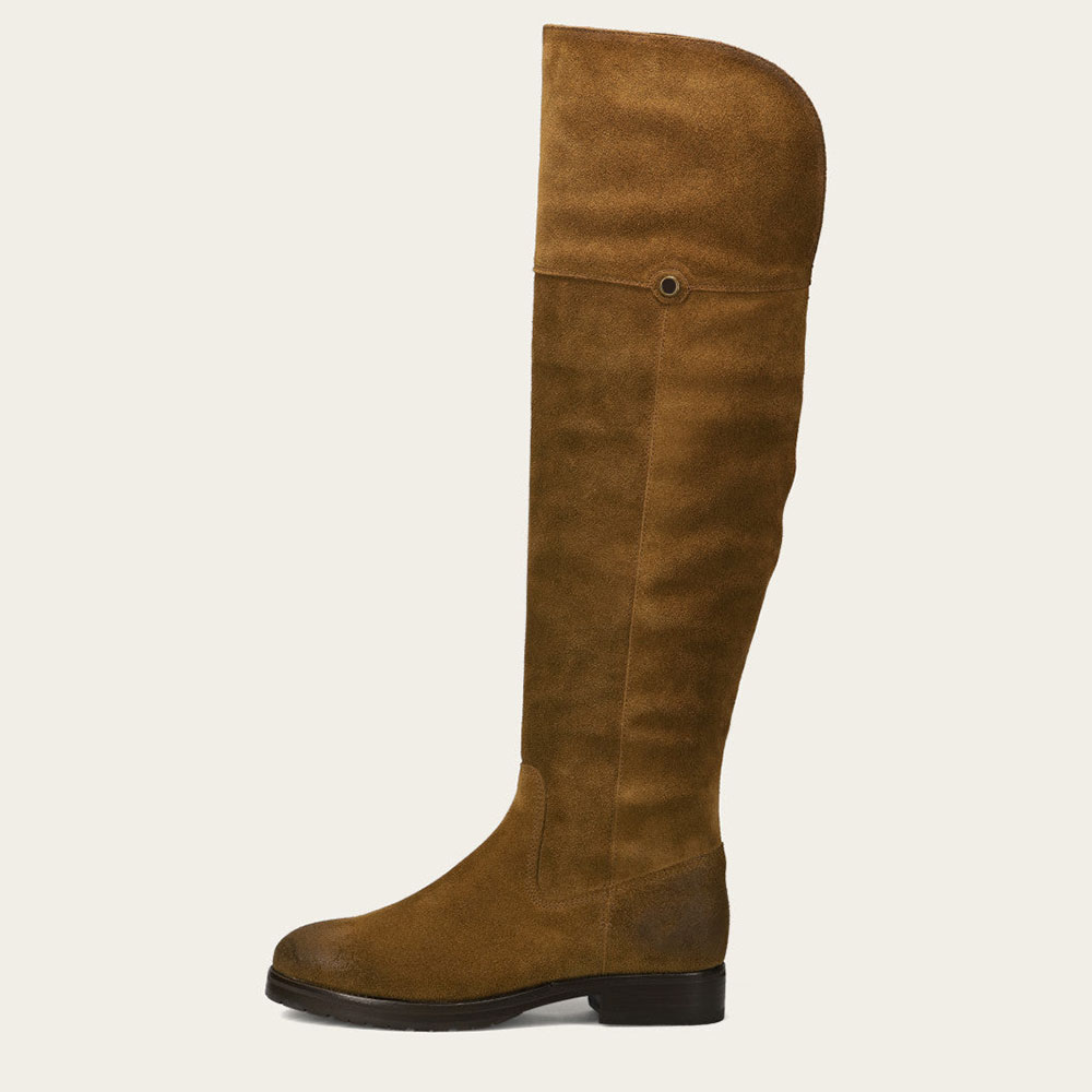Brown Faux Suede Round Toe Chunky Heel Thigh High Boots with Zipper Nicepairs
