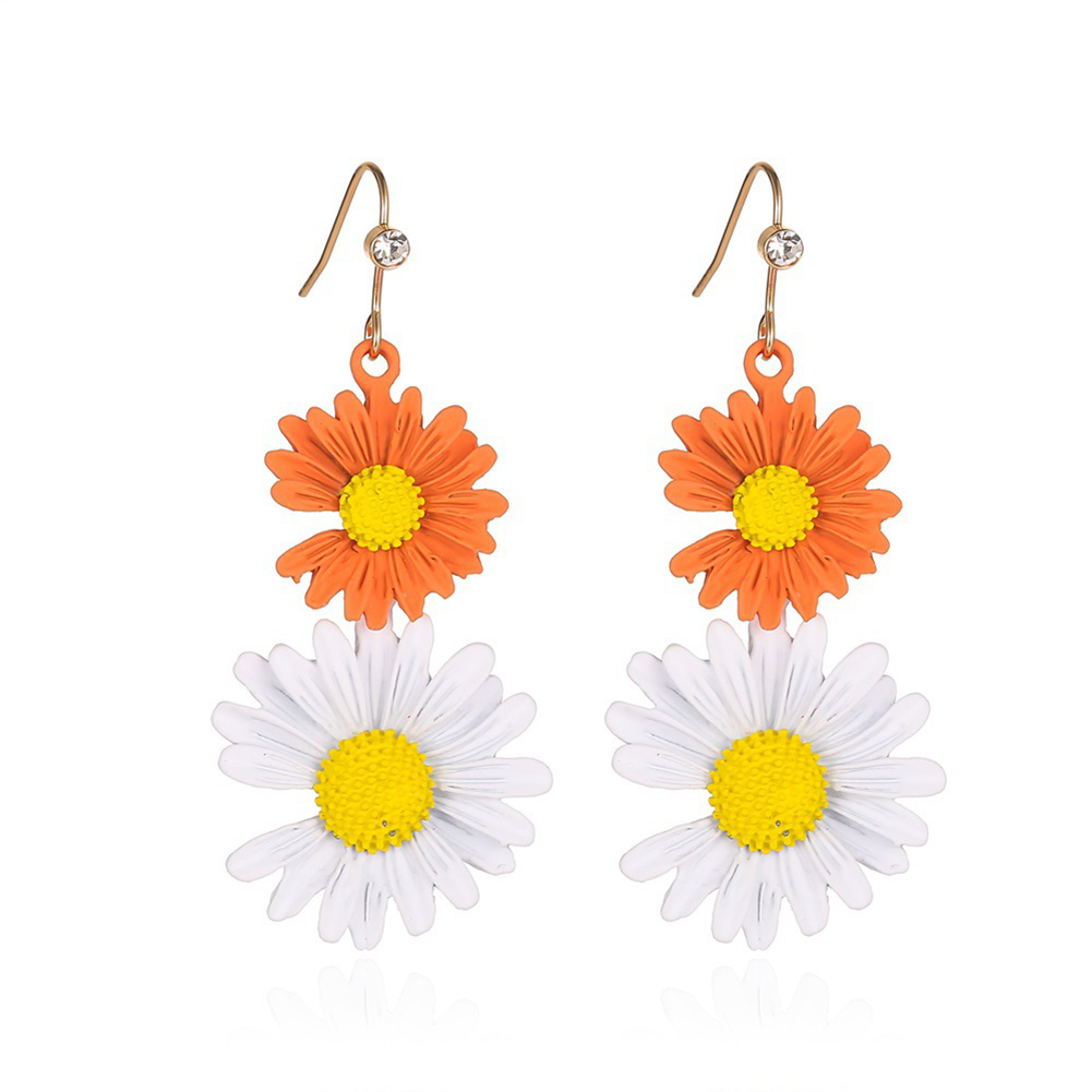 

Korean Sweet Daisy Flower Long Drop Earrings Women Ear Hook Jewelry -White, 501 Original