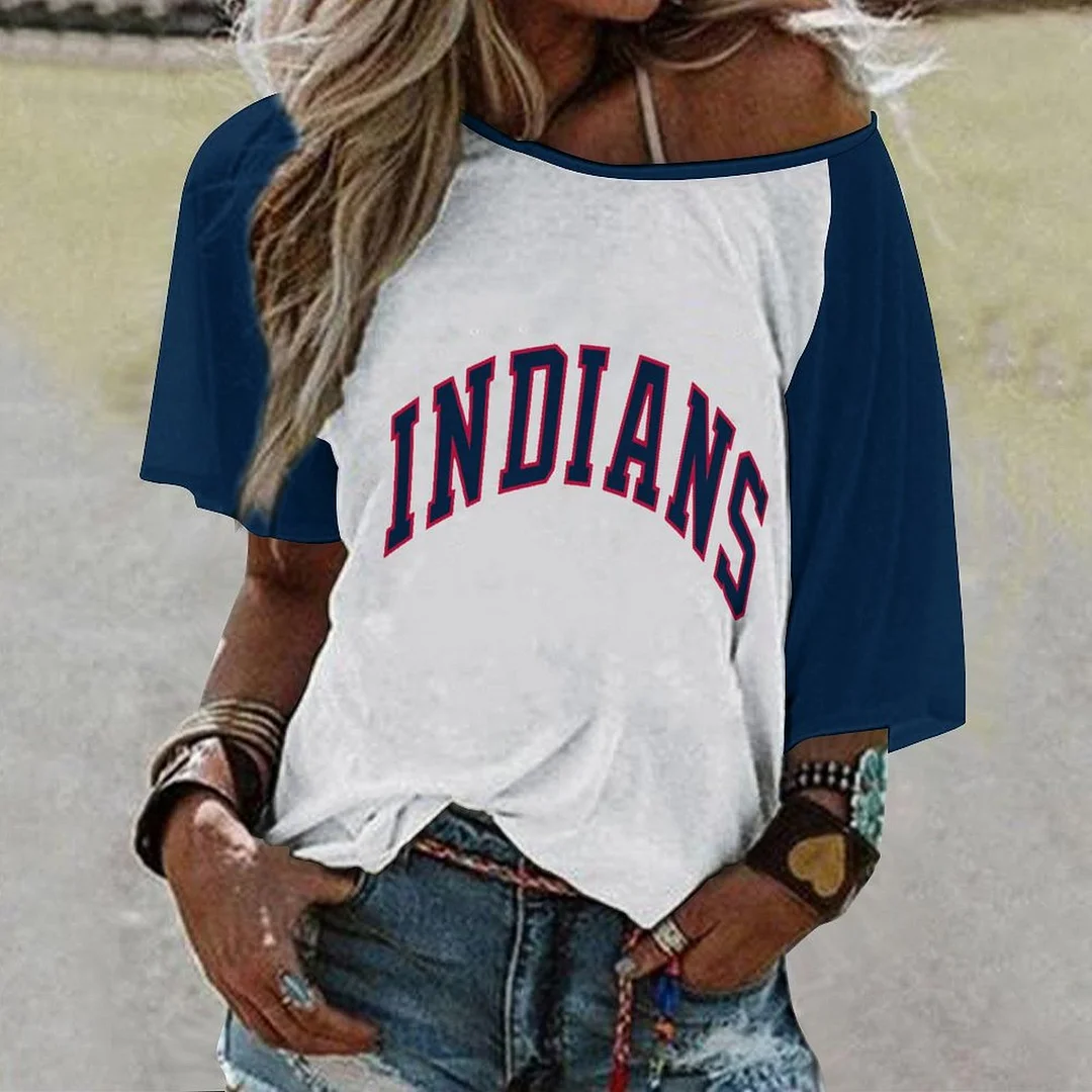 Shoulder Off  Loose Short Sleeve Casual T-shirt for Women Printed with Pattern,Navy,Red,White