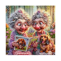 Grandmothers Dogs Reading - Pearls Painting