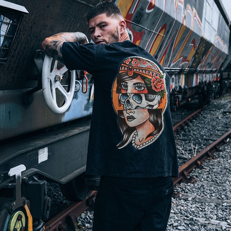 UPRANDY Girl And Skull Printed Men's T-shirt -  UPRANDY