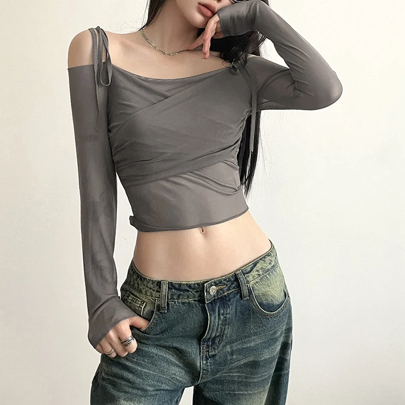 Uveng 2023 Summer New Women's Fashion Pure Color Slings Sexy Bare Back Repair Umbilly Long-Sleeved Vest