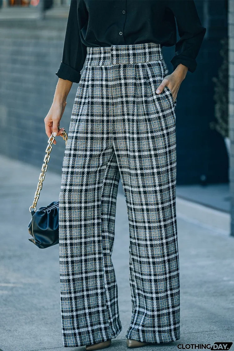 Plaid Tweed Wide Leg Pants