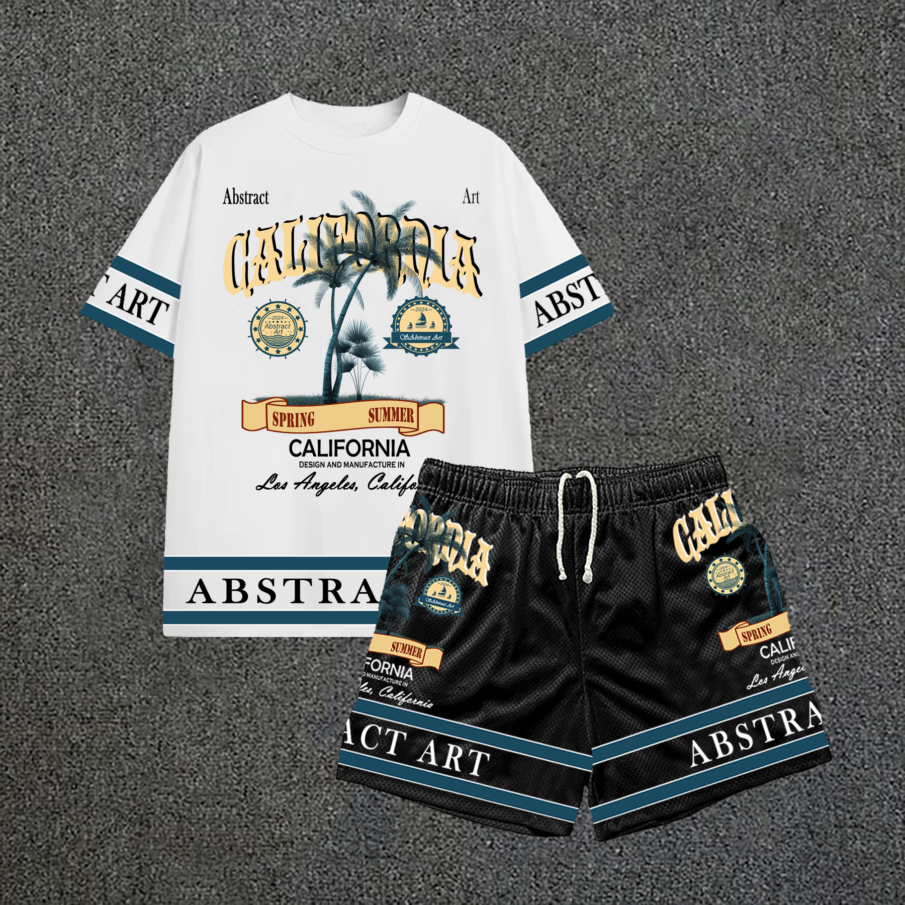 Casual Vacation Printing Leisure Print Short Sleeve Tee & Shorts Two Piece Set