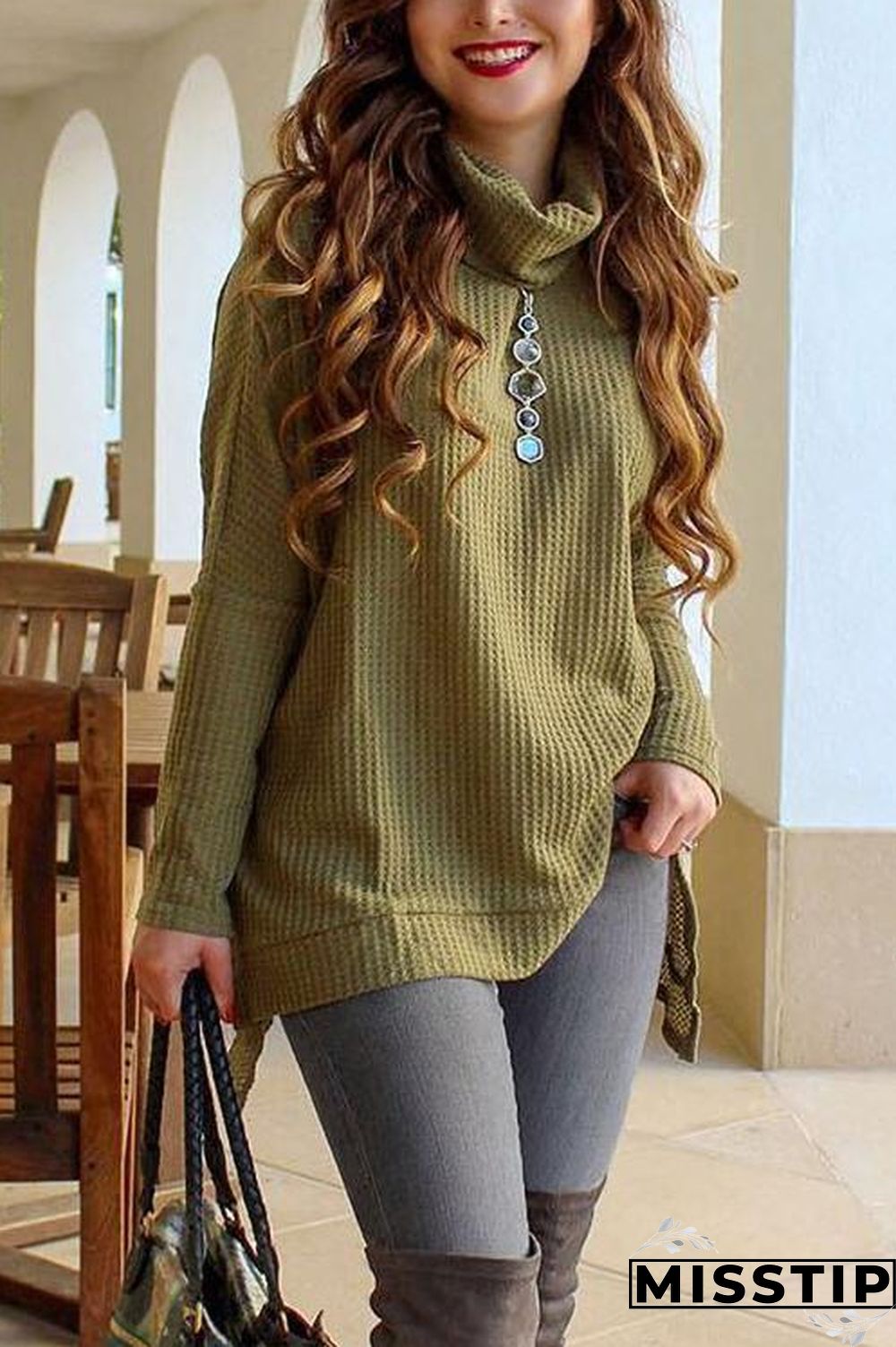 Cowl Neck Slit Sweater