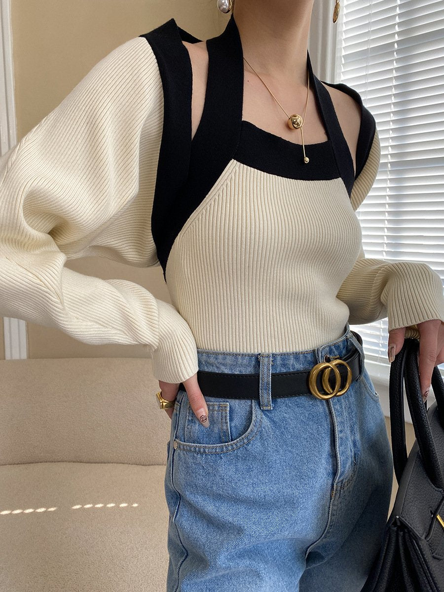 V Neck Long Sleeve Knit Cardigan Suit