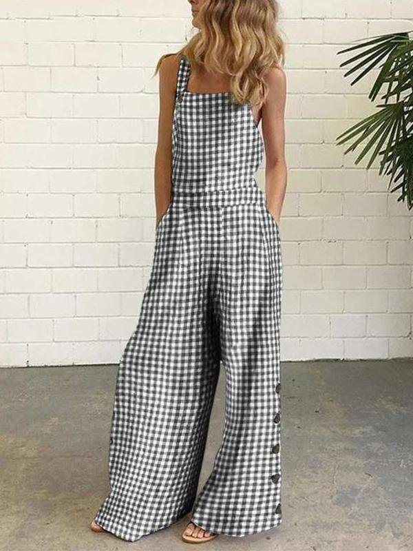 Womens' Plaid Casual Jumpsuit-Mayoulove