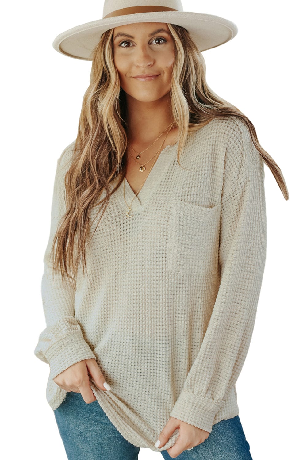 Everyday Waffle Knit Henley Top