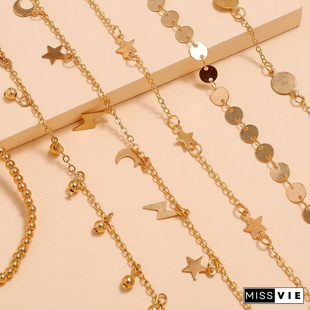 Lightning Moon Star Pentagram Water Drop Tassel Handmade Foot Decoration Set