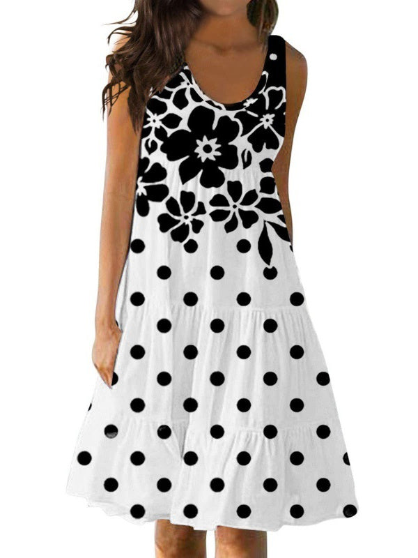 Women's Casual U-neck Sleeveless Printed Loose Patchwork Dress