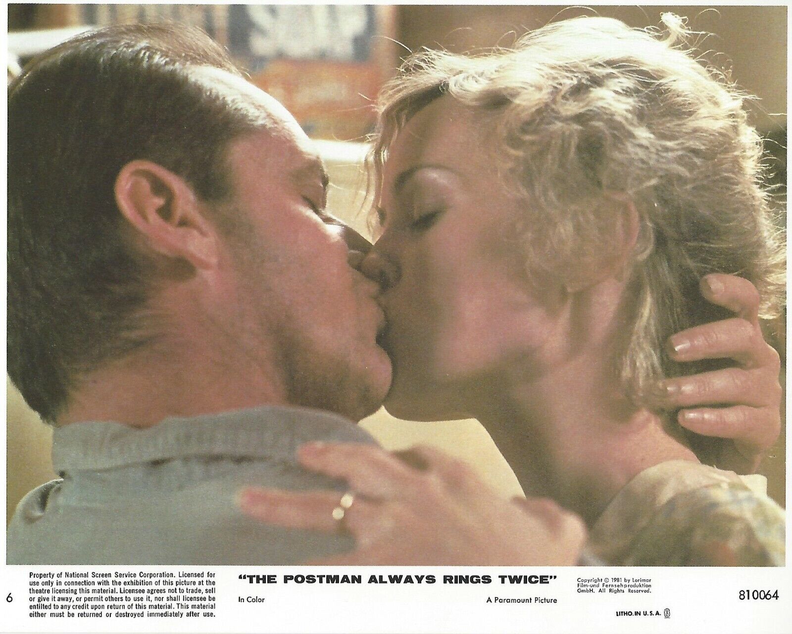 The Postman Always Rings Twice Original 8x10 Lobby Card Poster 1981 Photo Poster painting #6