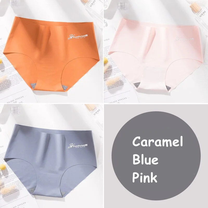 3Pcs Seamless Panty Set Underwear Female Letter Comfortable Intimates Fashion Female Low-Rise Briefs Ice Silk Lingerie Drop Ship