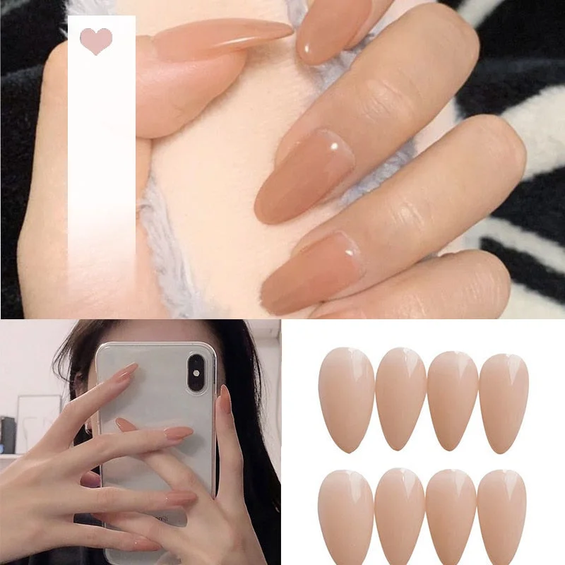 24pcs acrylic nail tips Ombre  Pearl Pink Fake Nail Super Long Stiletto Full Cover Color Glossy Acrylic Nail Kits Sets with Glue-Nail Inspo