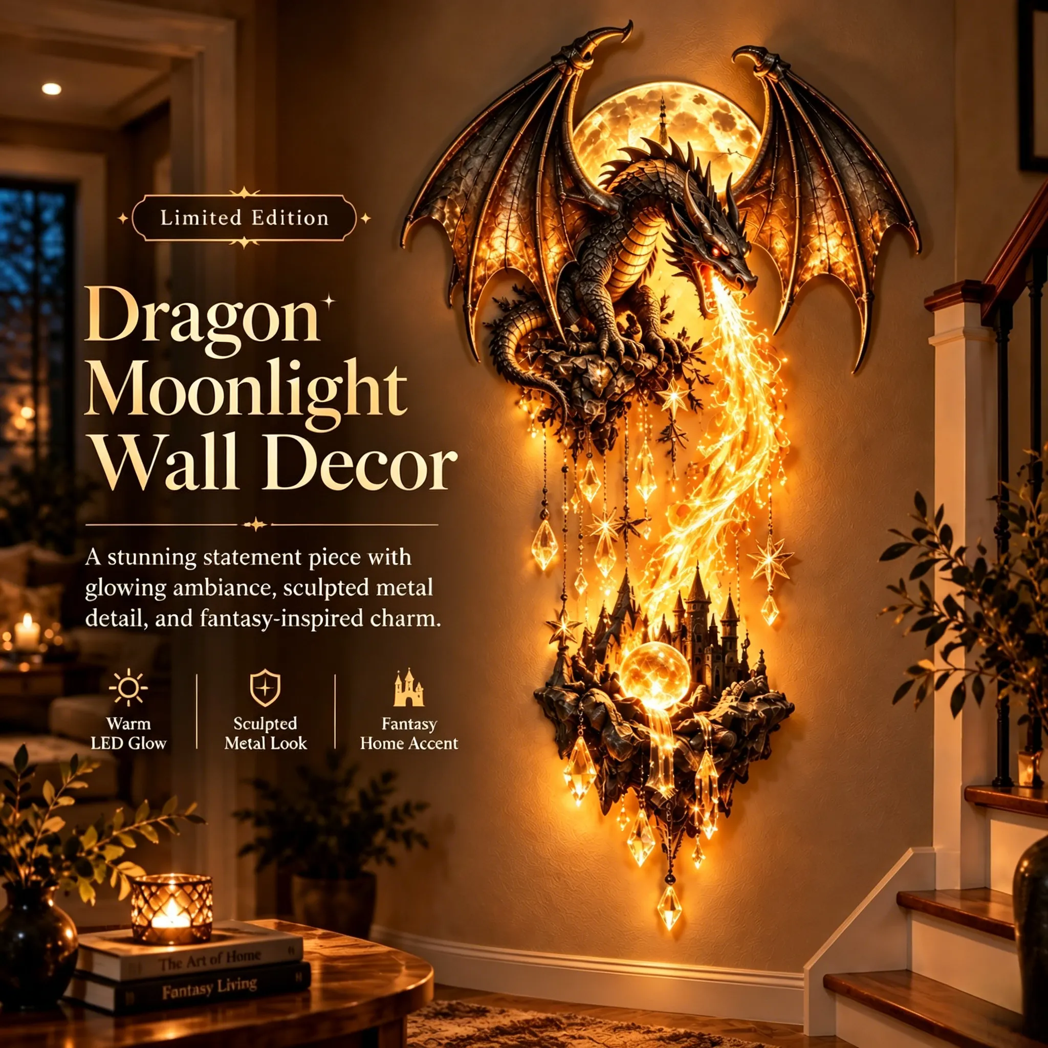 Dragon & Castle Flame Wall Sconce