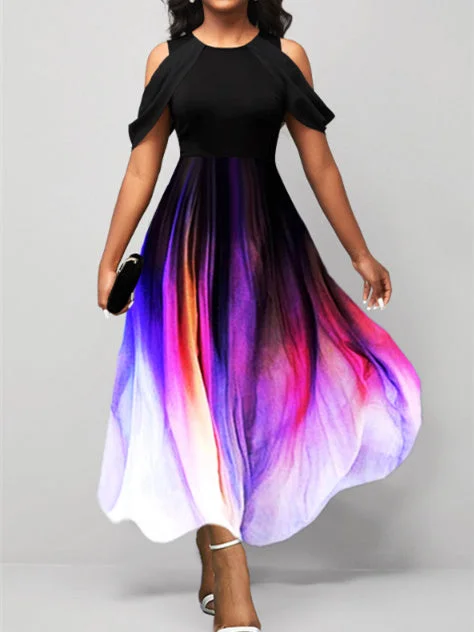 Women's Short Sleeve Scoop Neck Graphic Maxi Dress