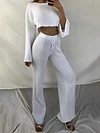 Solid Color Long Sleeve T-Shirts Wide-Leg Pants Sports Casual Suits